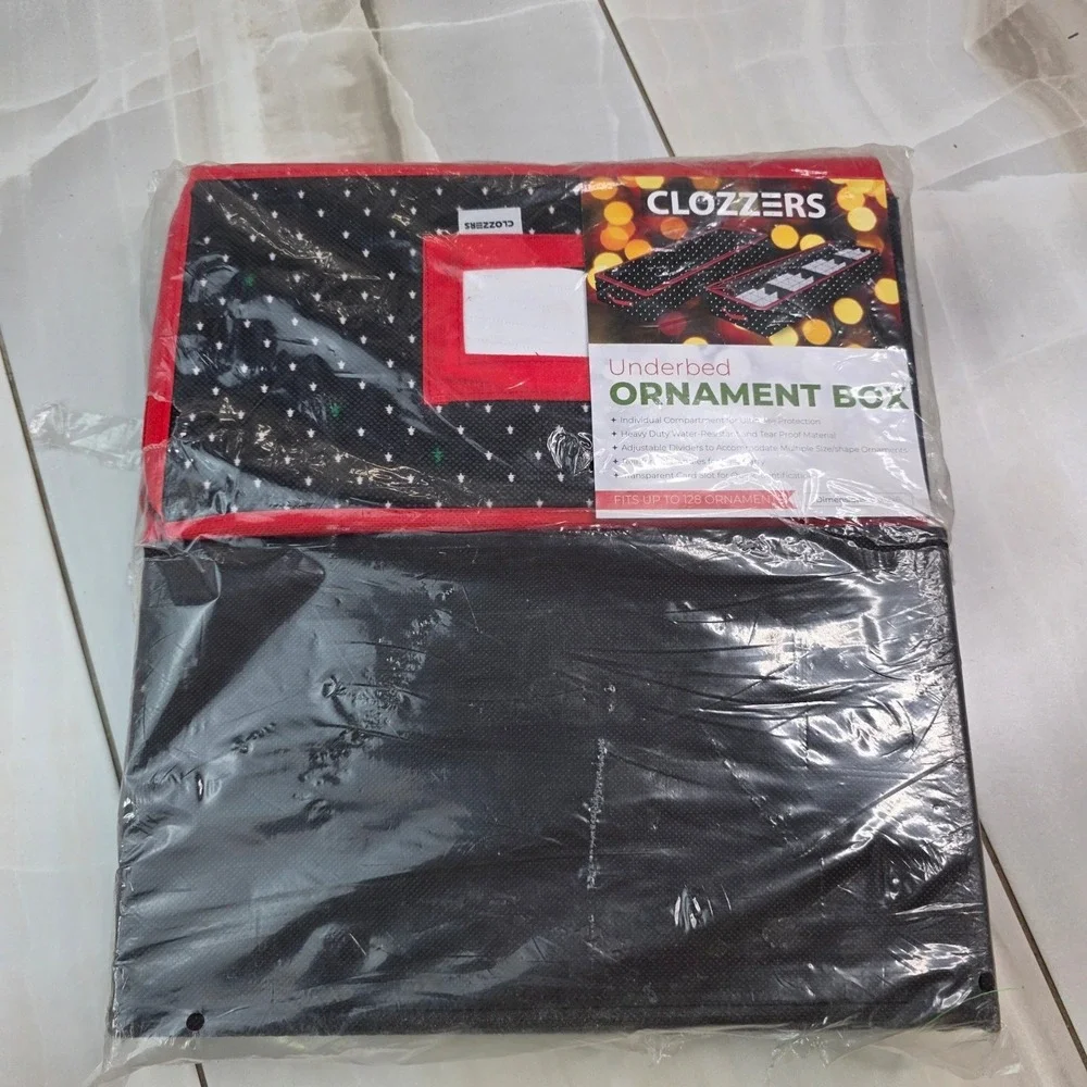 Clozzer Underbed Ornament Box Holiday Storage Bag 128 Ornaments 48x12x6 Black S3